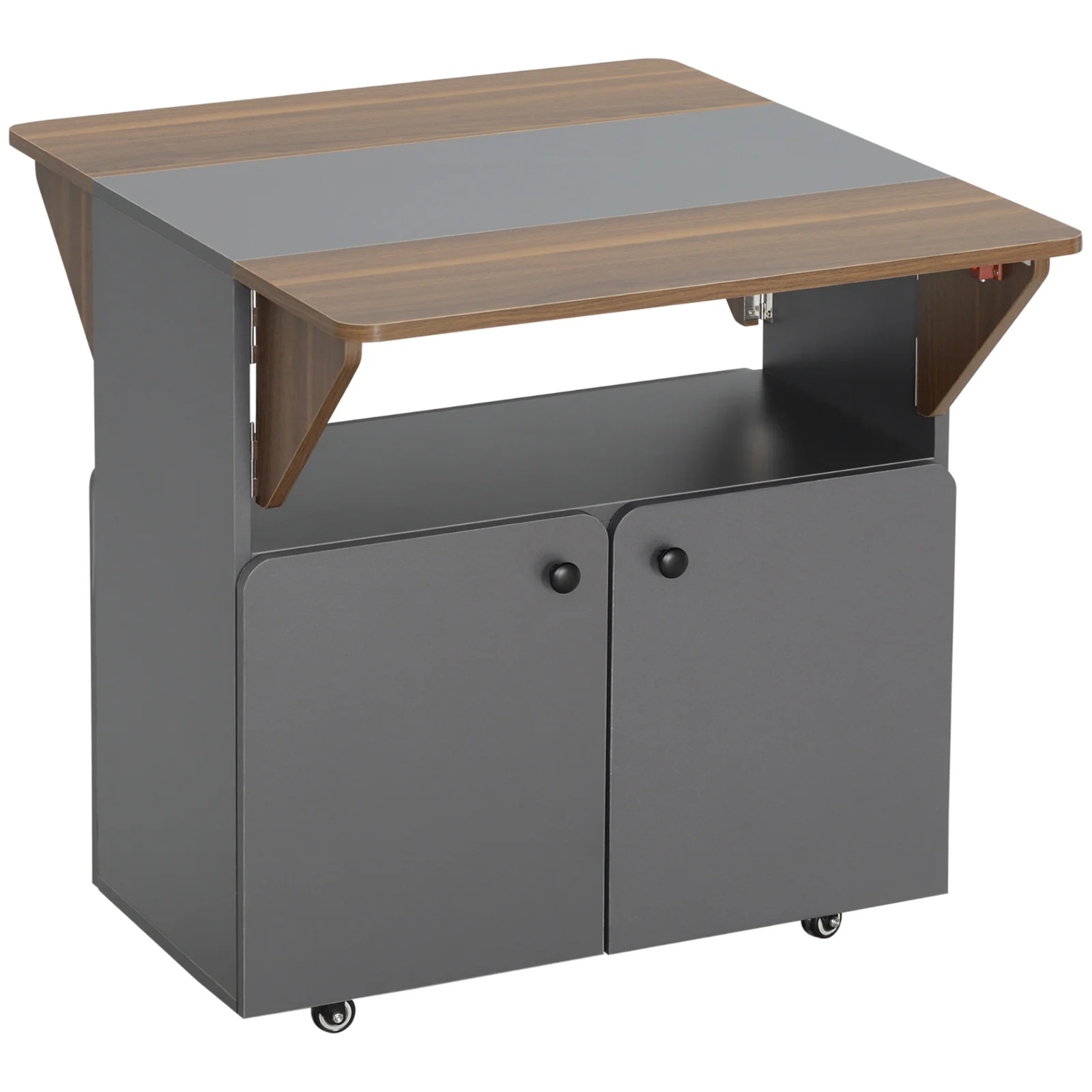 HOMCOM Masă Pliabilă cu Dulap, două părți pliabile la masă, dulap cu rafturi, 4 roți, Gri deschis+Maro închis, 70 x 83 x 75cm | Aosom Romania HOMCOM Masă Pliabilă cu Dulap, două părți pliabile la masă, dulap cu rafturi, 4 roți, Gri deschis+Maro închis, 70 x 83 x 75cm | Aosom Romania
