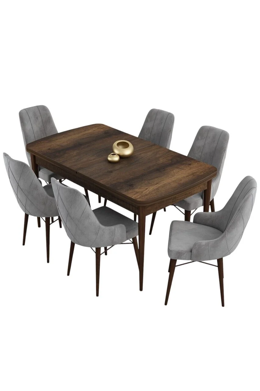 Set masa extensibila si scaune (7 piese), Hanah Home, Kar, Model baroc din lemn / Gri Set masa extensibila si scaune (7 piese), Hanah Home, Kar, Model baroc din lemn / Gri
