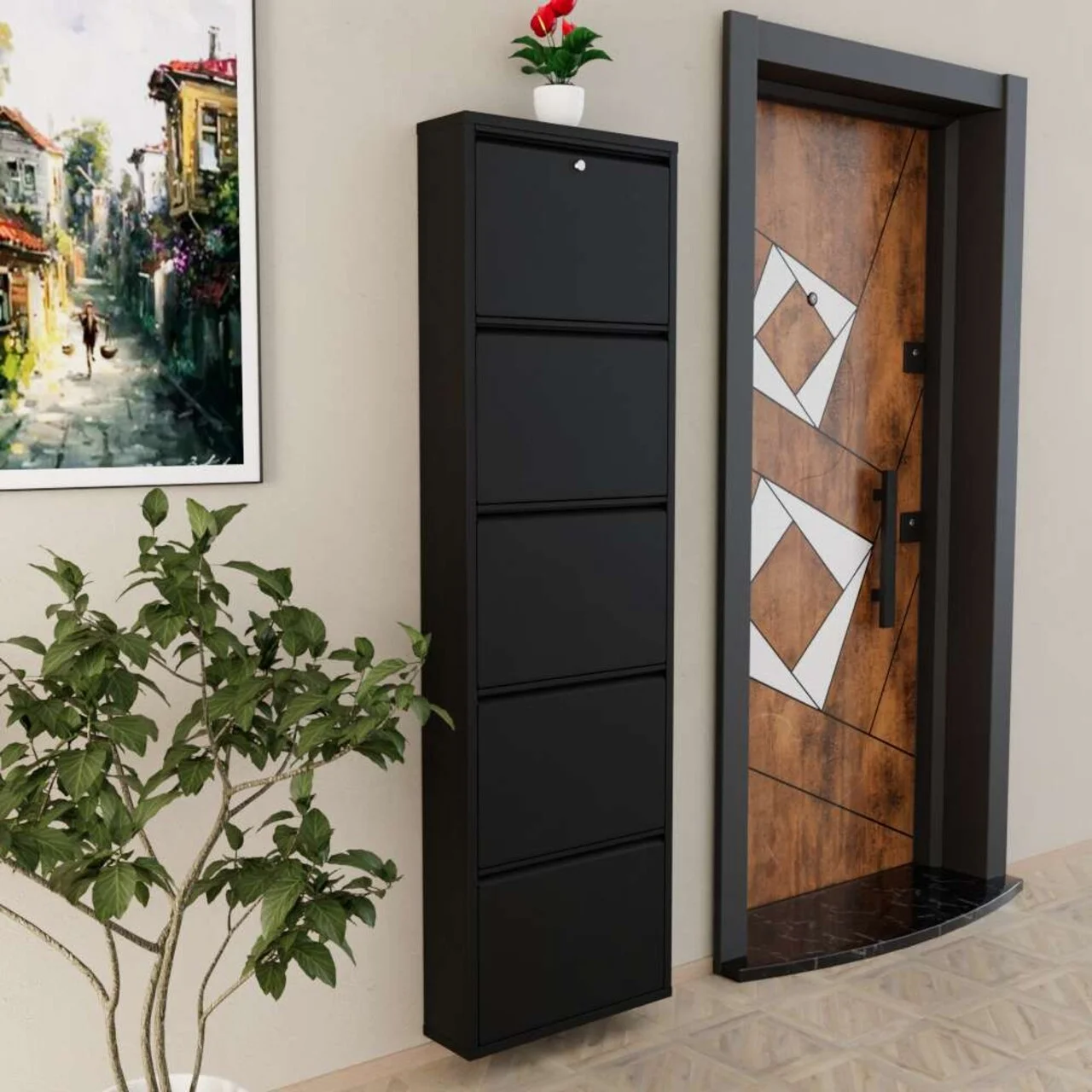 Pantofar, Hanah Home, Locking 5 Piece Metal, 50x169x15 cm, Metal, Negru Pantofar, Hanah Home, Locking 5 Piece Metal, 50x169x15 cm, Metal, Negru