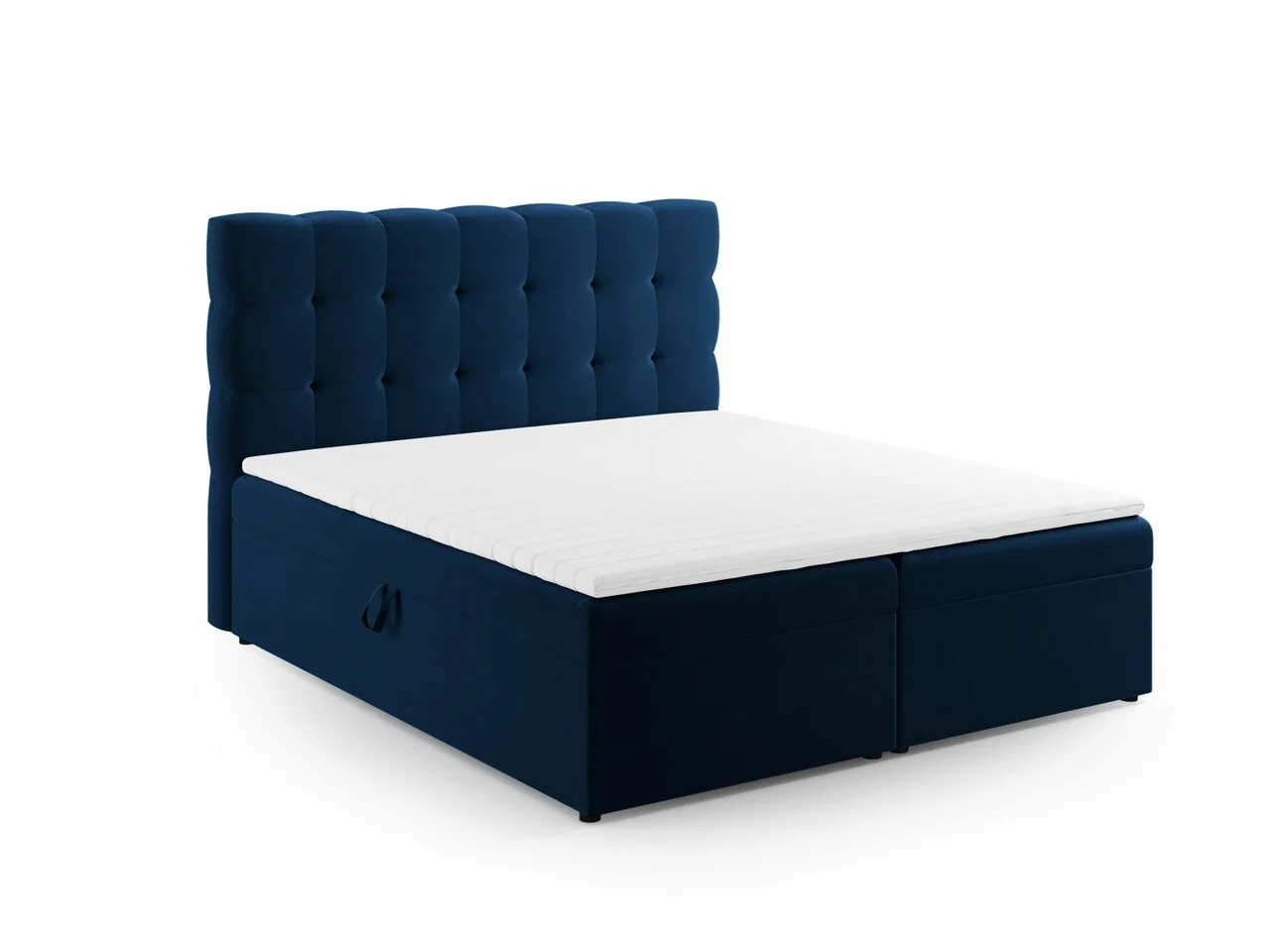 Pat continental cu tablie si lada depozitare, Mamaia, Micadoni Home, BL, 140x200 cm, catifea, albastru regal Pat continental cu tablie si lada depozitare, Mamaia, Micadoni Home, BL, 140x200 cm, catifea, albastru regal