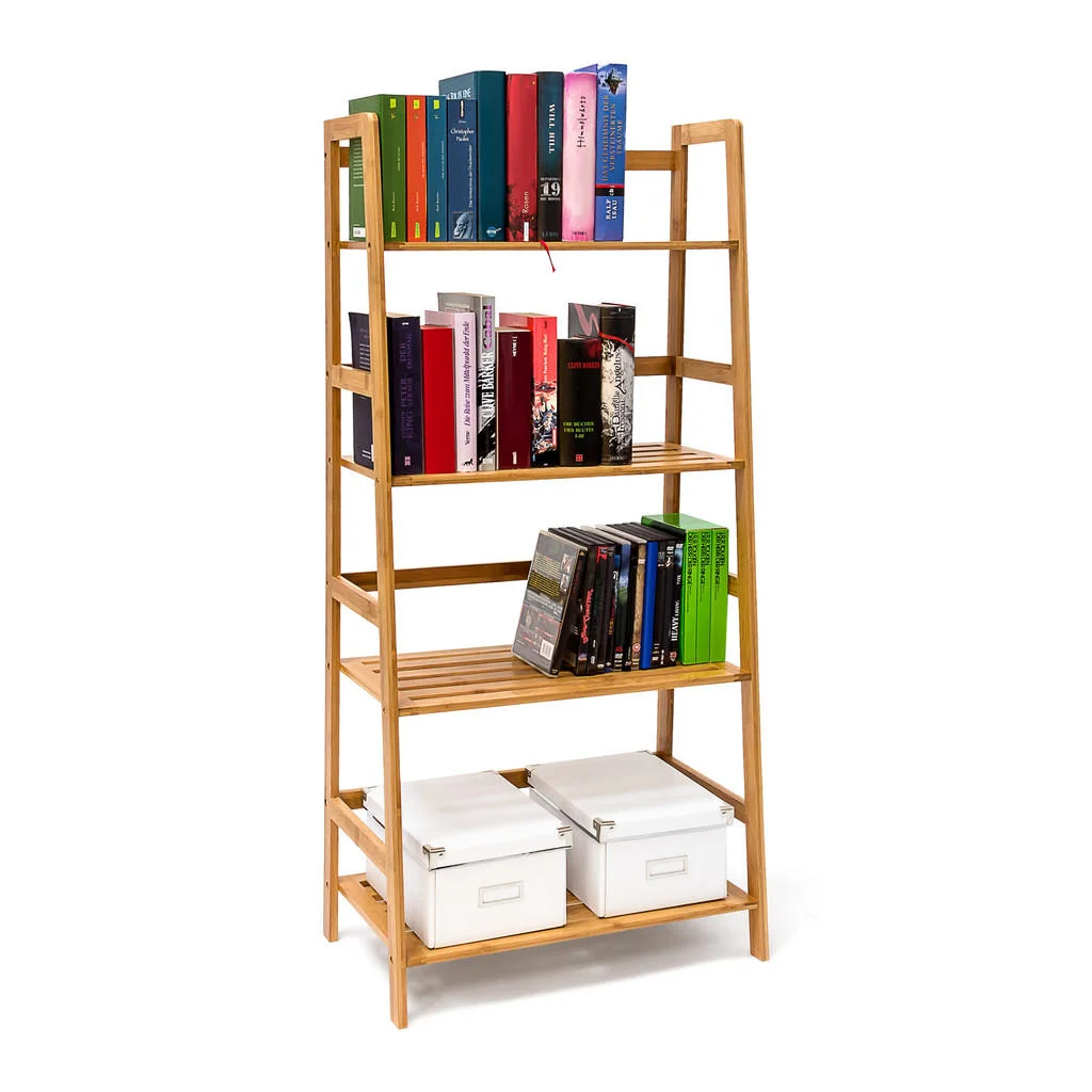 BIBLIOTECĂ natural bambus formă scară 4 rafturi BIBLIOTECĂ natural bambus formă scară 4 rafturi