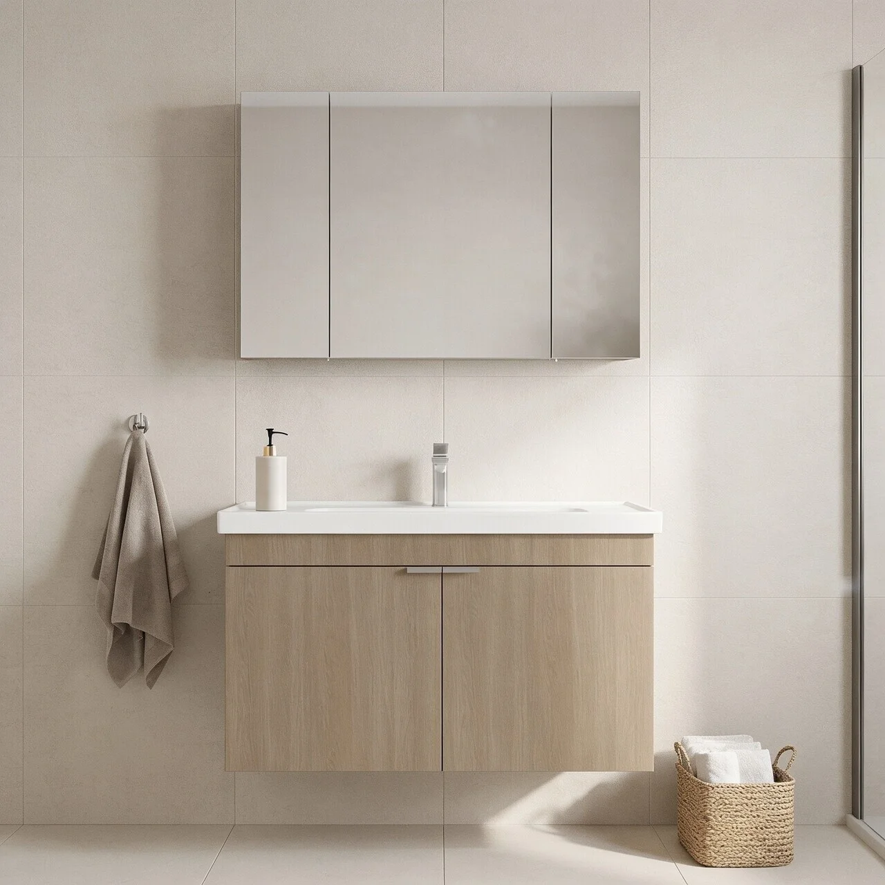 Set Dulap de Baie cu Chiuvetă și Oglindă (2 Piese), Hanah Home, Desna 100, Stejar Set Dulap de Baie cu Chiuvetă și Oglindă (2 Piese), Hanah Home, Desna 100, Stejar