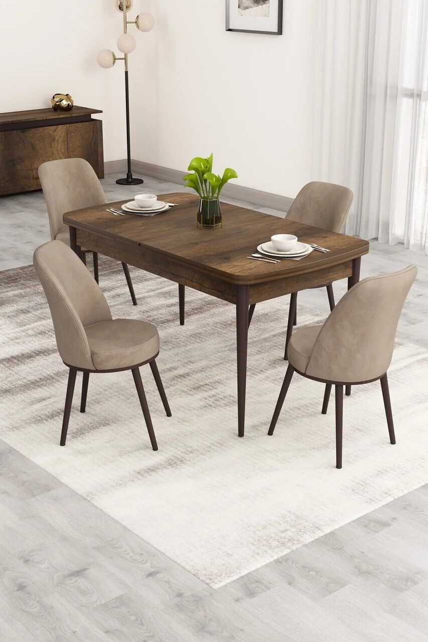 Set masa extensibila si scaune (5 piese), Hanah Home, Nix, Model baroc din lemn / Cappuccino Set masa extensibila si scaune (5 piese), Hanah Home, Nix, Model baroc din lemn / Cappuccino