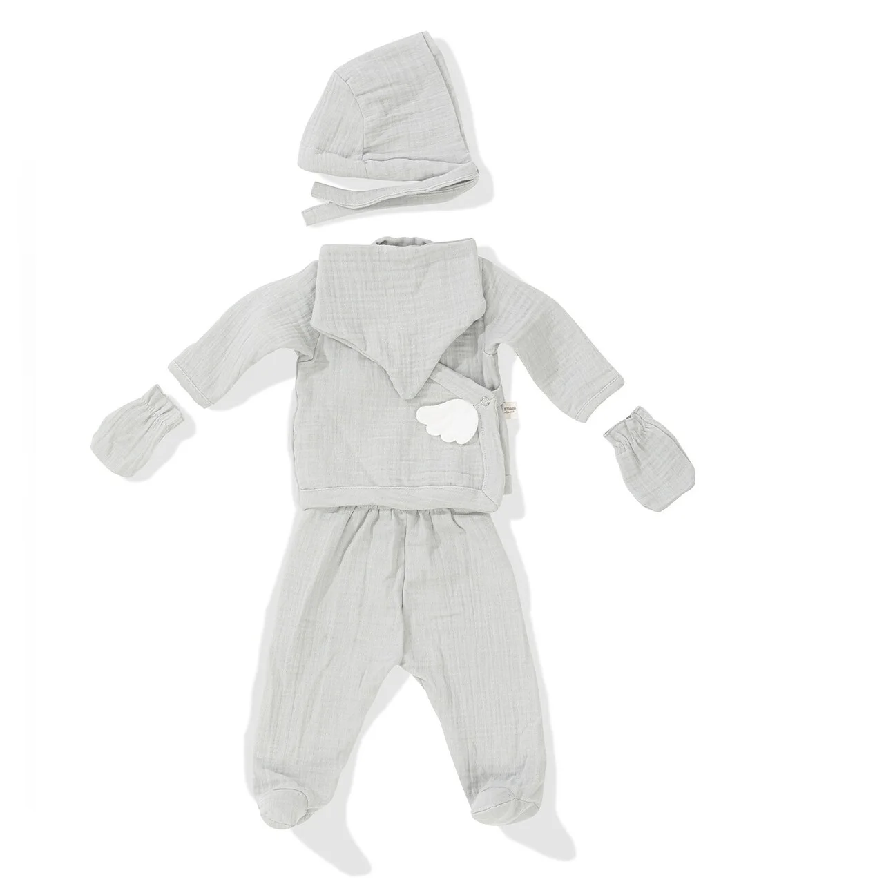Newborn Baby Set (5 Pieces), Wallxpert, Angel Wings, Bumbac, Gri Newborn Baby Set (5 Pieces), Wallxpert, Angel Wings, Bumbac, Gri