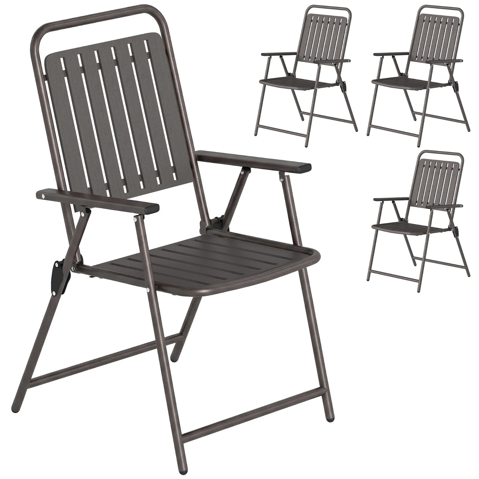 Outsunny Set de 4 scaune de grădină exterioare pliabile cu cotiere, spătar şi şezut, cadru metalic 55x63x93 cm Maro | Aosom Romania Outsunny Set de 4 scaune de grădină exterioare pliabile cu cotiere, spătar şi şezut, cadru metalic 55x63x93 cm Maro | Aosom Romania