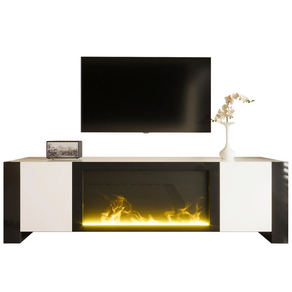 COMODĂ TV cu șemineu electric decorativ și LED COMODĂ TV cu șemineu electric decorativ și LED