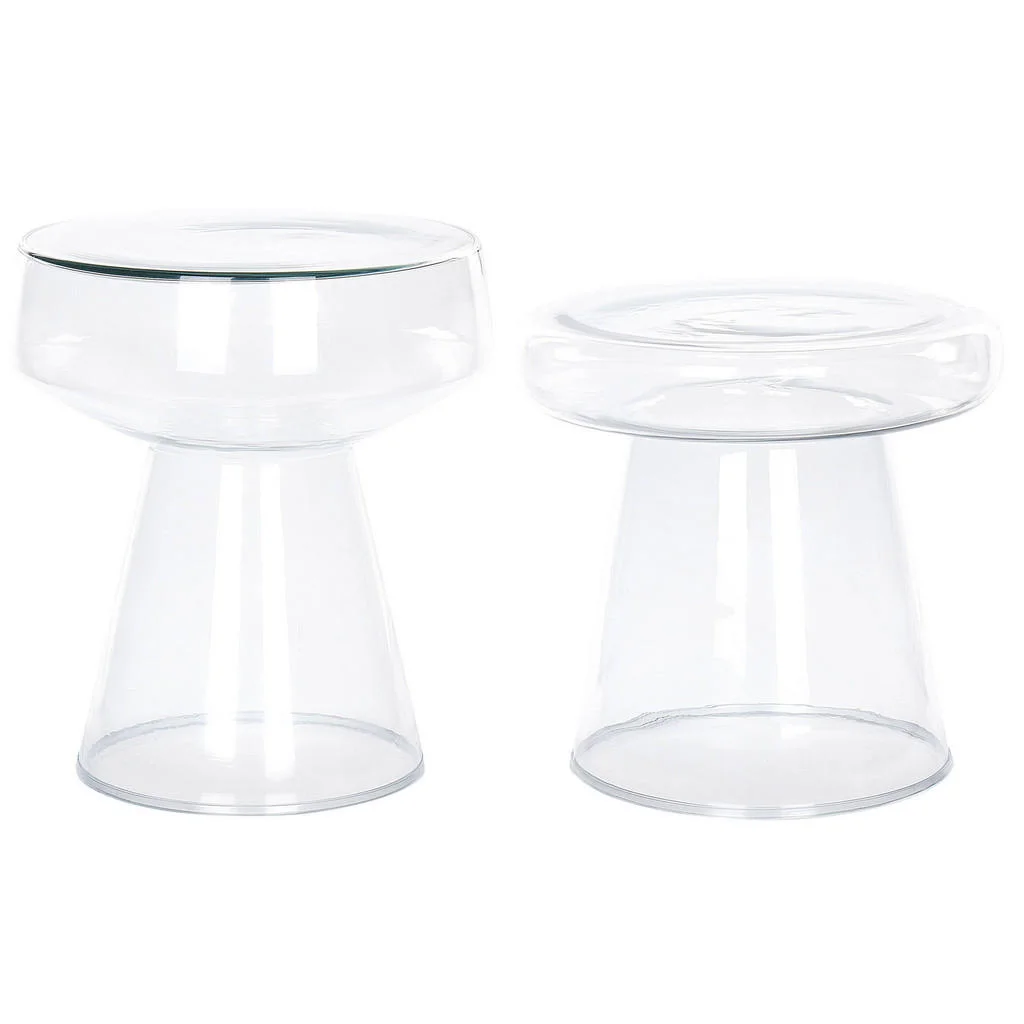 MĂSUȚĂ AUXILIARĂ set de 2 sticlă transparent rotundă Laguna/Caldera MĂSUȚĂ AUXILIARĂ set de 2 sticlă transparent rotundă Laguna/Caldera