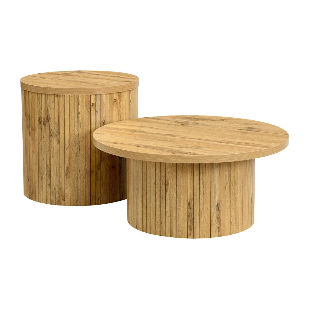 SET MĂSUȚĂ DE CAFEA Rotundă Ø75/50 cm Aspect de lemn natural în design scandinav SET MĂSUȚĂ DE CAFEA Rotundă Ø75/50 cm Aspect de lemn natural în design scandinav