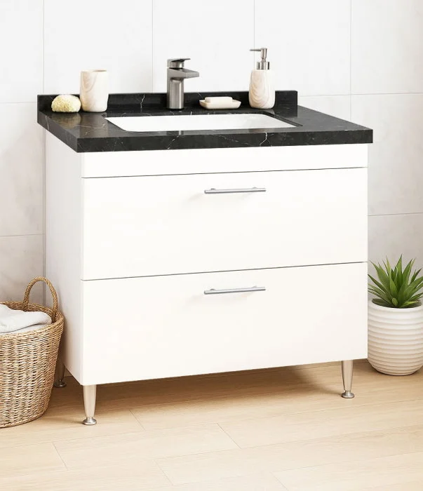 Set Baza si Lavoar seria 867, cu sertare, 80 cm, alb + negru Set Baza si Lavoar seria 867, cu sertare, 80 cm, alb + negru