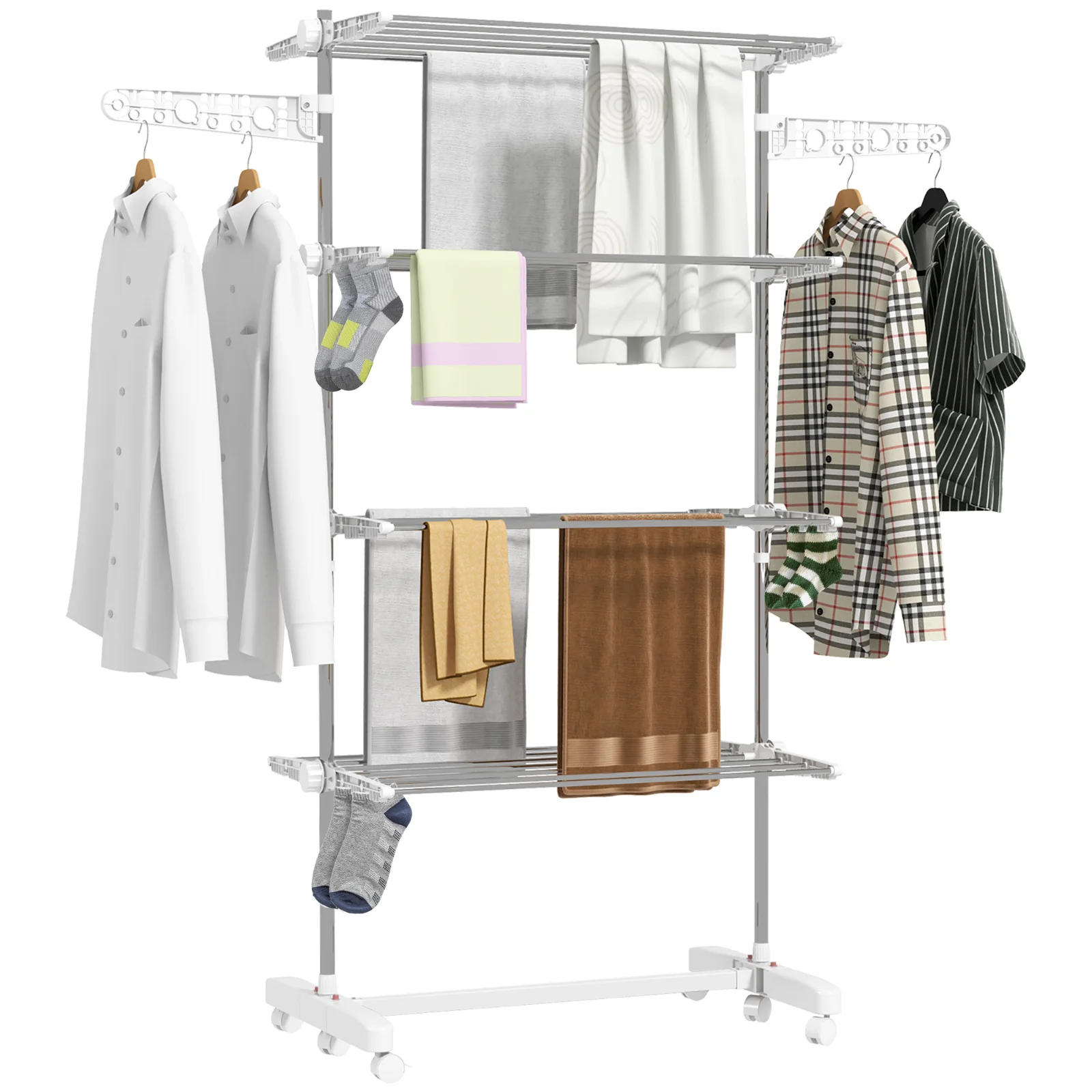 HOMCOM Uscător de Rufe Vertical Pliabil cu 6 Roți, Cârlige și 4 Rafturi Reglabile, 142x55x172 cm, Alb | Aosom Romania HOMCOM Uscător de Rufe Vertical Pliabil cu 6 Roți, Cârlige și 4 Rafturi Reglabile, 142x55x172 cm, Alb | Aosom Romania