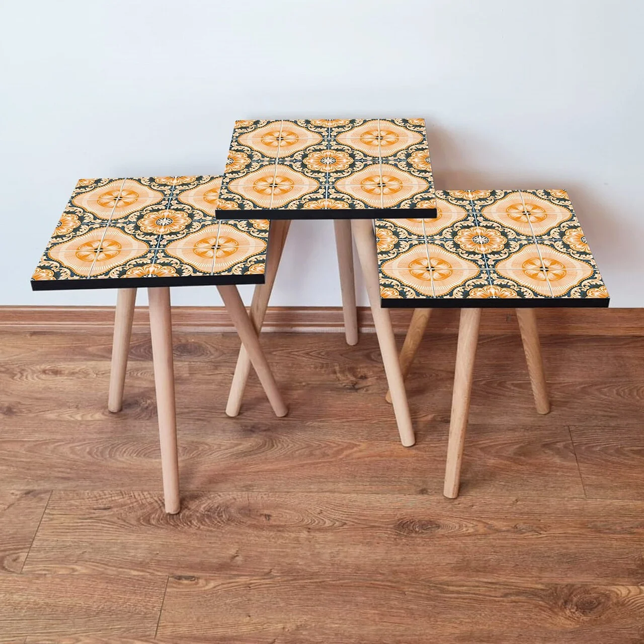 Set masute 3 piese, Hanah Home, 3Shp53, Portocaliu / Verde Set masute 3 piese, Hanah Home, 3Shp53, Portocaliu / Verde