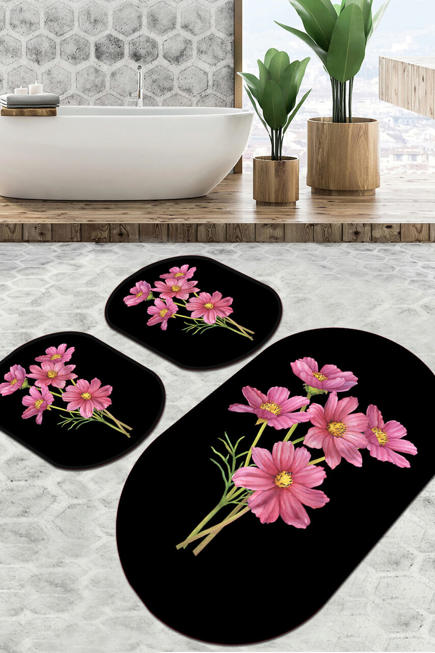 Set covorase de baie, L'essentiel Maison, Sitivo Djt, Negru / Roz / Verde Set covorase de baie, L'essentiel Maison, Sitivo Djt, Negru / Roz / Verde