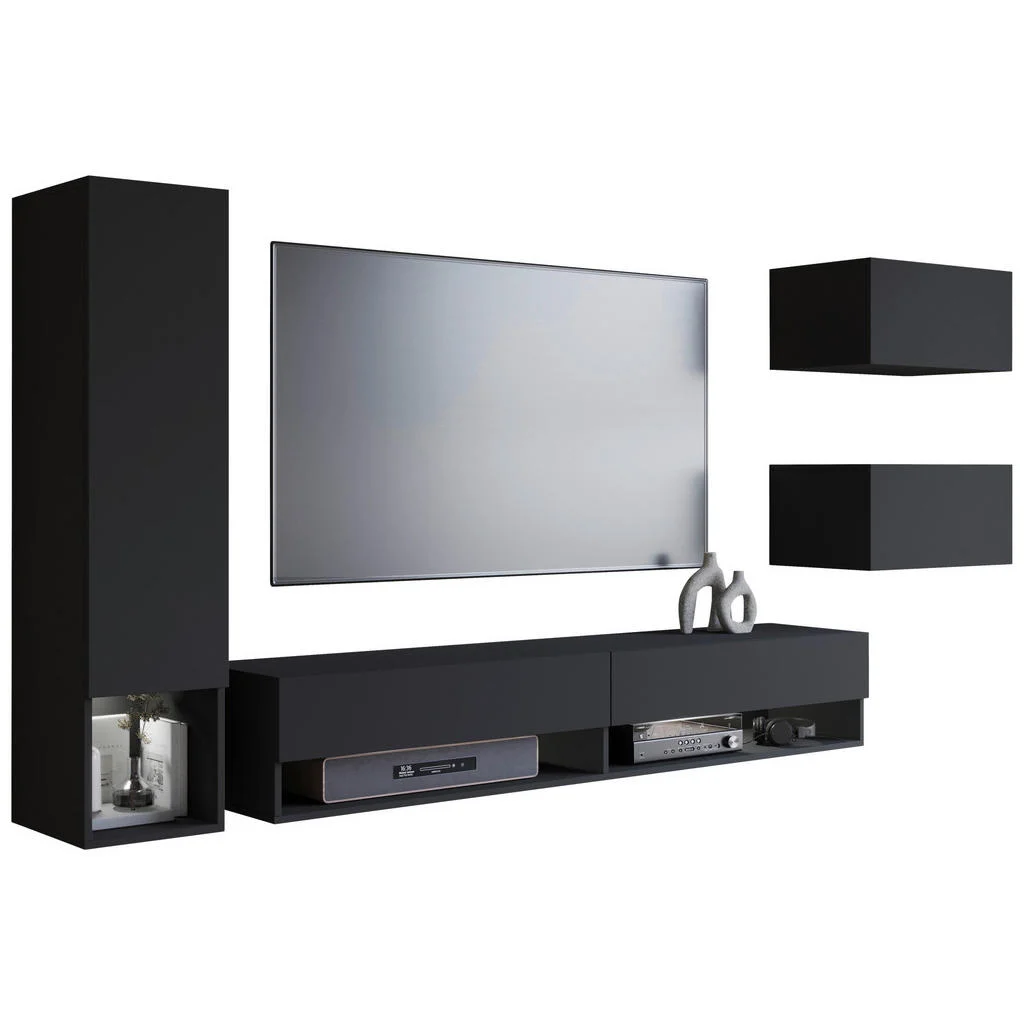 Set Mobilă Living, 4 piese, negru, 270/130/32,5 cm Set Mobilă Living, 4 piese, negru, 270/130/32,5 cm