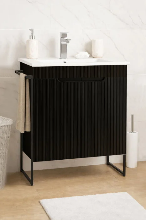 Set Baza front MDF si Lavoar seria 033, cadru metalic, montata, 60 cm, negru Set Baza front MDF si Lavoar seria 033, cadru metalic, montata, 60 cm, negru