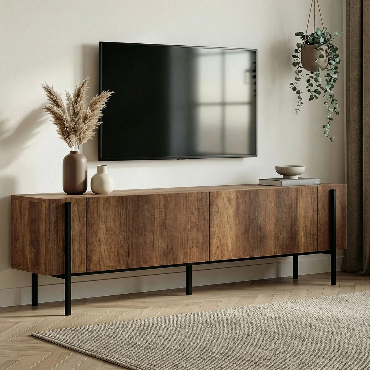 Comoda TV, Hanah Home, Nexus, 180x30x45 cm, Nuc Barok / Negru Comoda TV, Hanah Home, Nexus, 180x30x45 cm, Nuc Barok / Negru