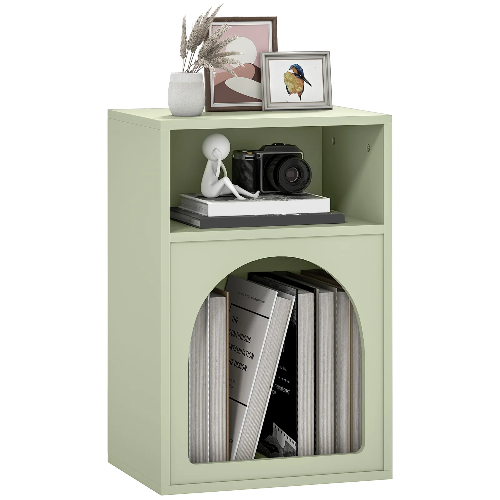HOMCOM Noptieră Subțire cu 2 Compartimente Deschise, Design în Formă de Arc 40x30x60 cm Verde | Aosom Romania HOMCOM Noptieră Subțire cu 2 Compartimente Deschise, Design în Formă de Arc 40x30x60 cm Verde | Aosom Romania
