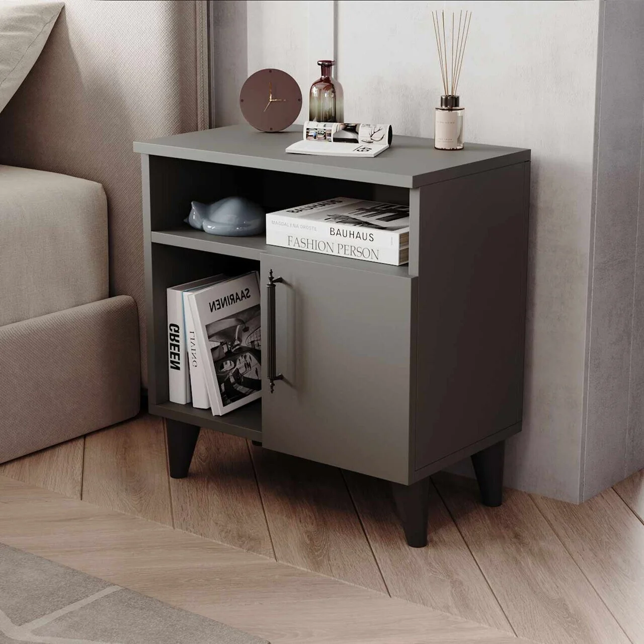 Noptiera, Hanah Home, Kommen, 56x60x33 cm, Antracit Noptiera, Hanah Home, Kommen, 56x60x33 cm, Antracit