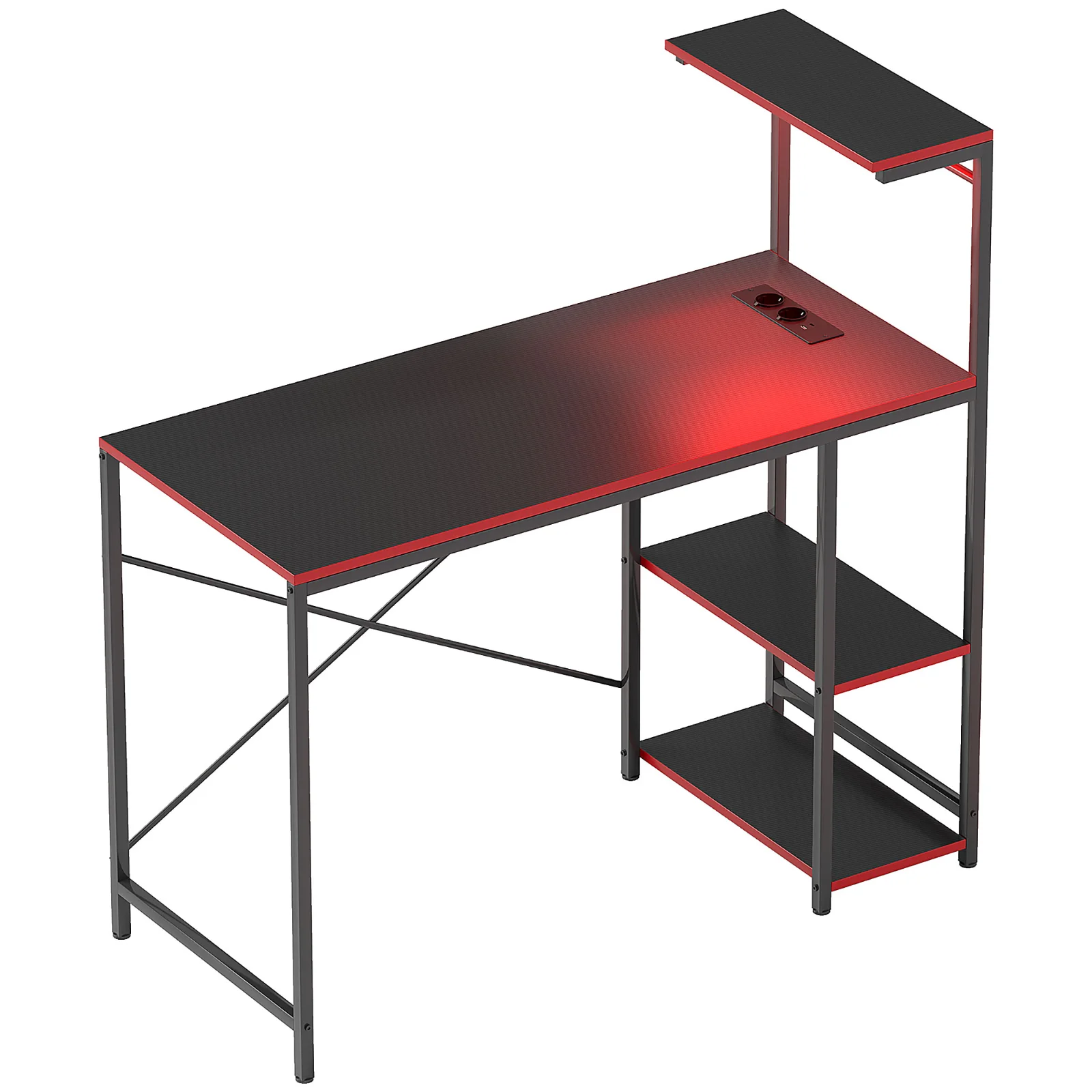 HOMCOM Birou gaming cu LED, 110x50 cm, cu prize, rafturi și telecomandă, pentru casă și birou, negru cu efect fibră de carbon | Aosom Romania HOMCOM Birou gaming cu LED, 110x50 cm, cu prize, rafturi și telecomandă, pentru casă și birou, negru cu efect fibră de carbon | Aosom Romania