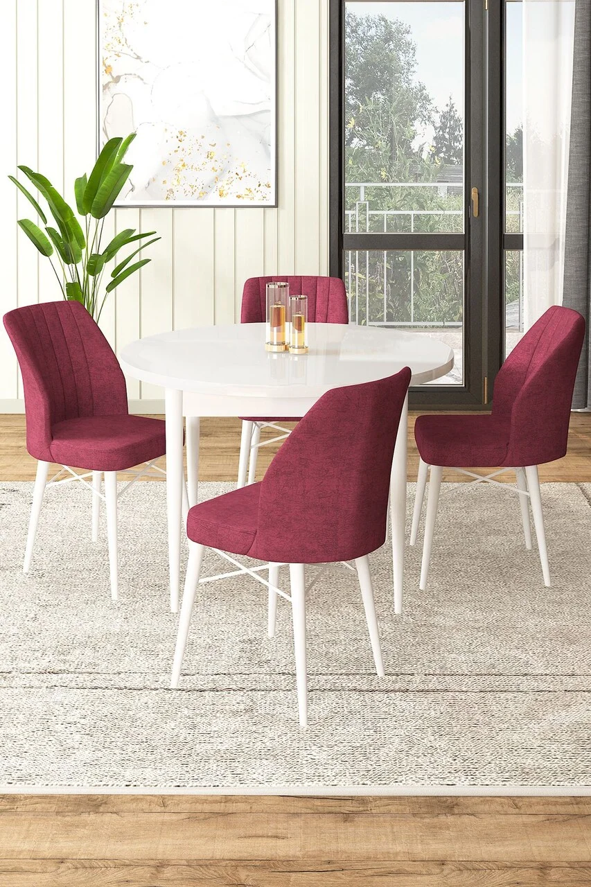 Set masa si scaune (5 piese), Hanah Home, Rox, Alb / Burgundia Set masa si scaune (5 piese), Hanah Home, Rox, Alb / Burgundia