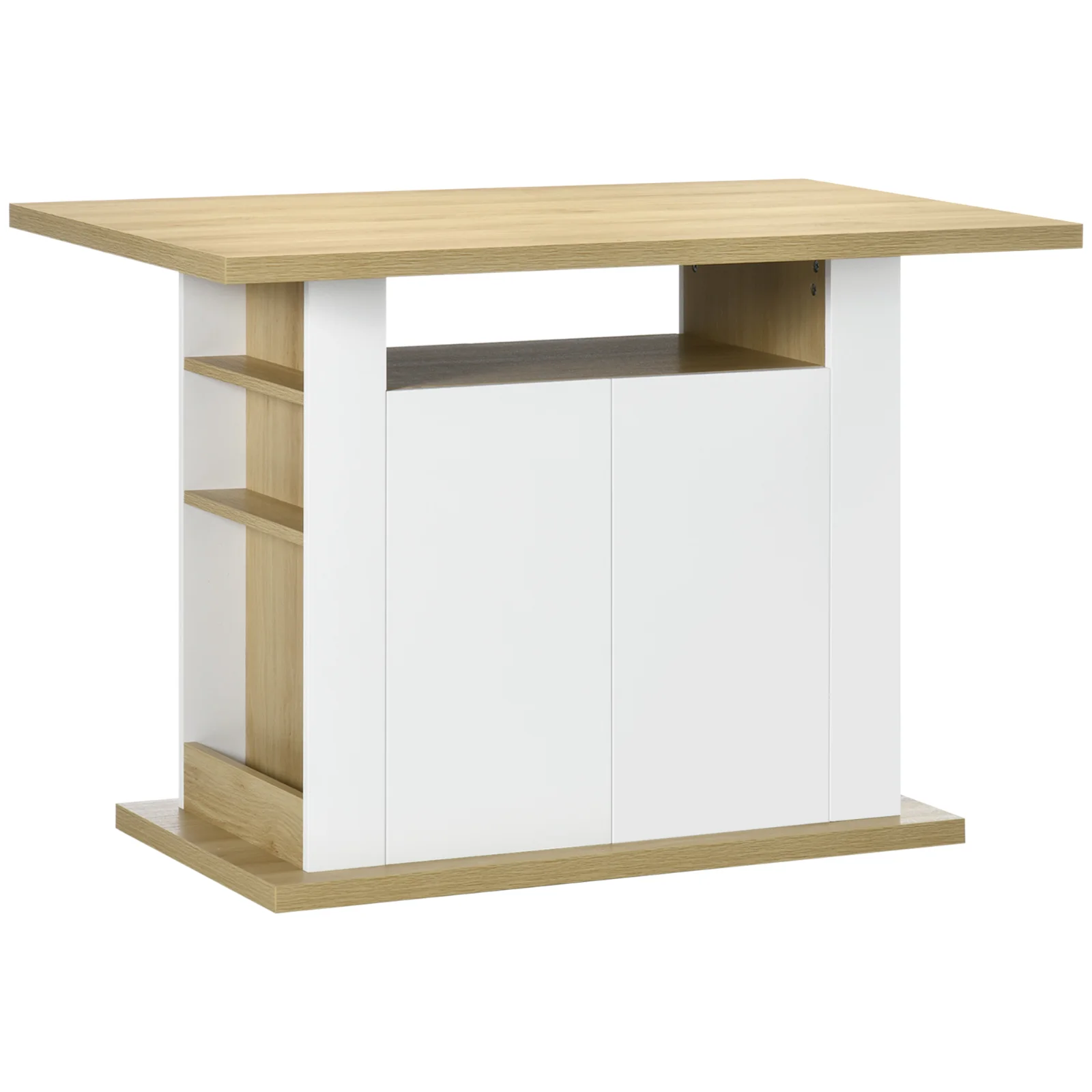 HOMCOM Insulă de Bucătărie pentru 4-6 Persoane, Bufet de Bucătărie cu Dulapuri cu 2 Uși și Rafturi Deschise, 110x70x75.5 cm, Alb HOMCOM Insulă de Bucătărie pentru 4-6 Persoane, Bufet de Bucătărie cu Dulapuri cu 2 Uși și Rafturi Deschise, 110x70x75.5 cm, Alb