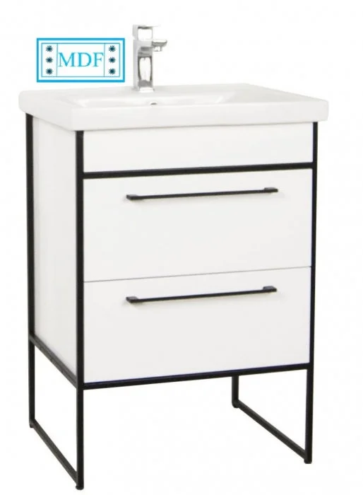 Set Baza front MDF si Lavoar seria 740, cadru metalic, 60 cm, alb Set Baza front MDF si Lavoar seria 740, cadru metalic, 60 cm, alb