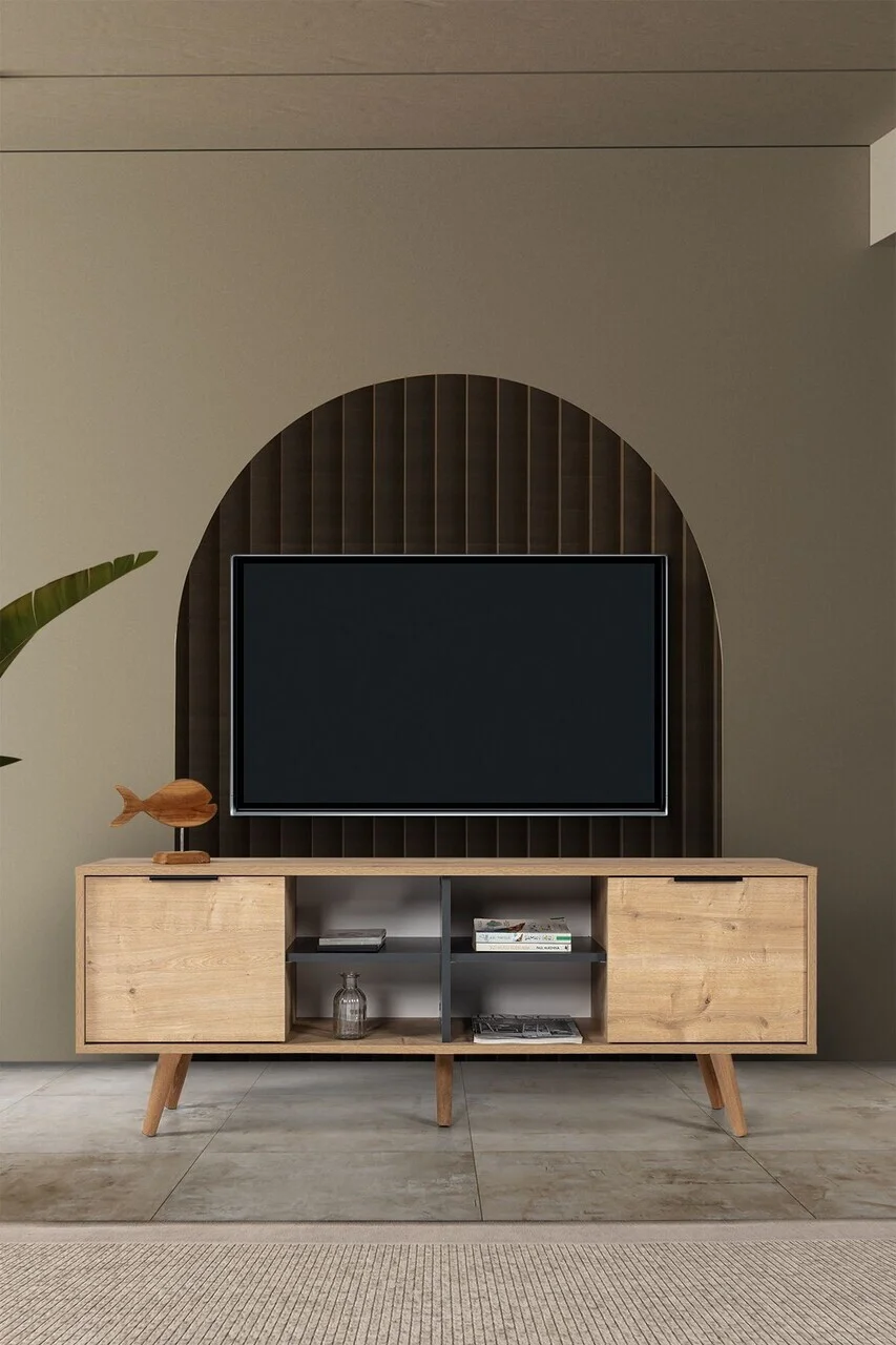 Comoda TV, Hanah Home, Sina 3619, 160x59x35 cm, PAL, Stejar safir / Antracit Comoda TV, Hanah Home, Sina 3619, 160x59x35 cm, PAL, Stejar safir / Antracit