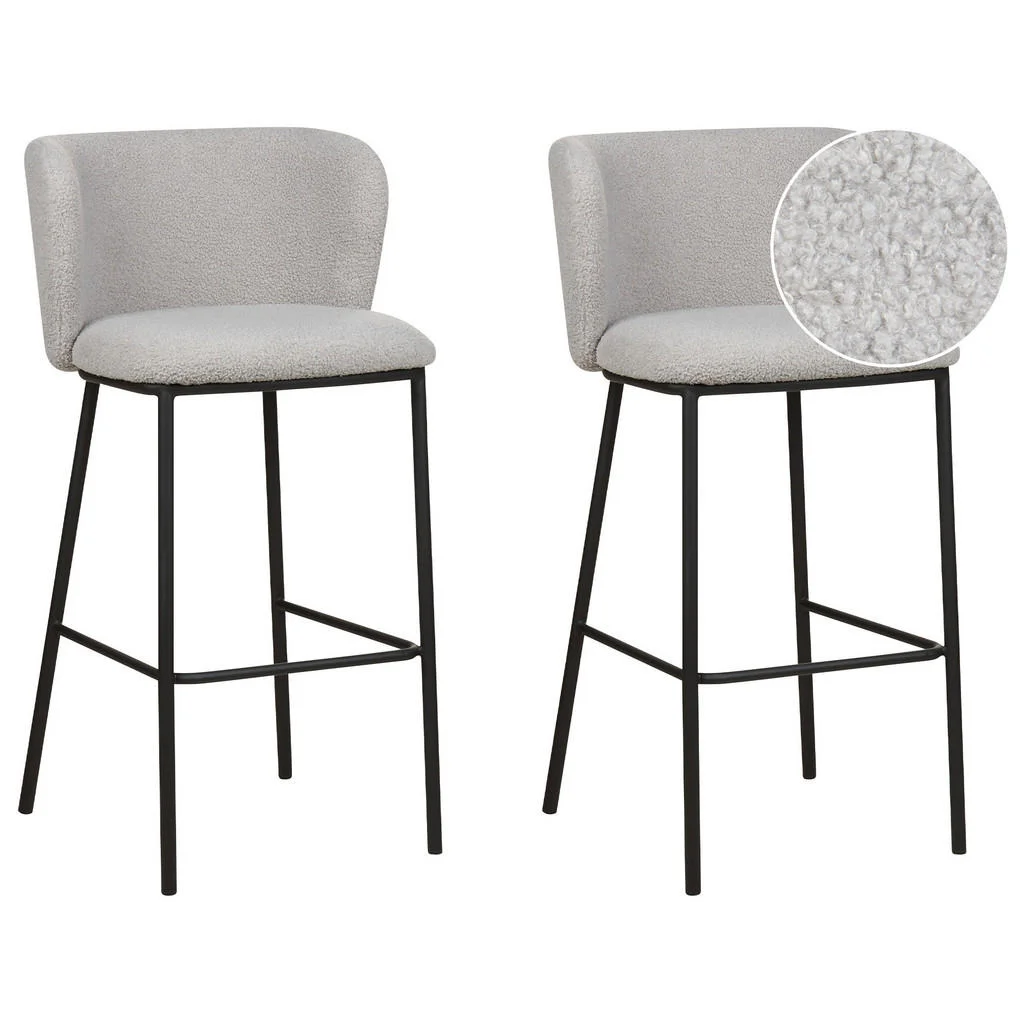 SCAUN DE BAR set de 2 bouclé gri deschis/negru Mina SCAUN DE BAR set de 2 bouclé gri deschis/negru Mina