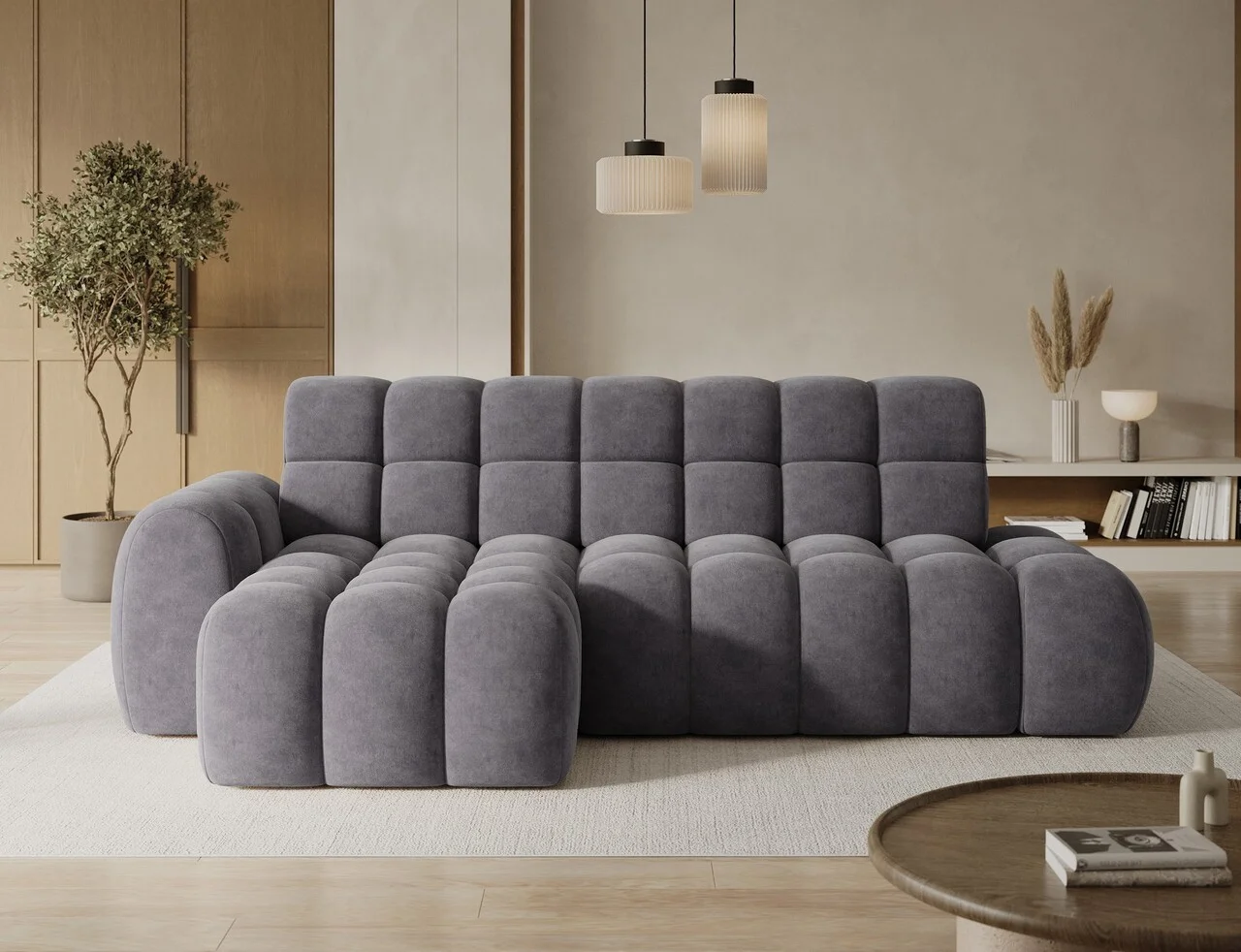 Coltar extensibil stanga 3 locuri ELTAP, Ceedro, 283x165x98 cm, lemn/poliester, gri Coltar extensibil stanga 3 locuri ELTAP, Ceedro, 283x165x98 cm, lemn/poliester, gri