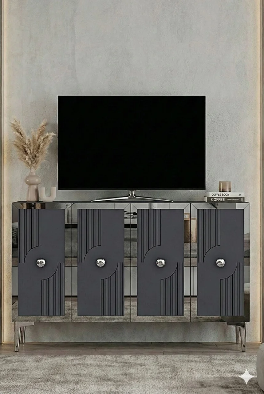 Consola, Hanah Home, Pega 120, 120x79x32 cm, Antracit / Argintiu Consola, Hanah Home, Pega 120, 120x79x32 cm, Antracit / Argintiu