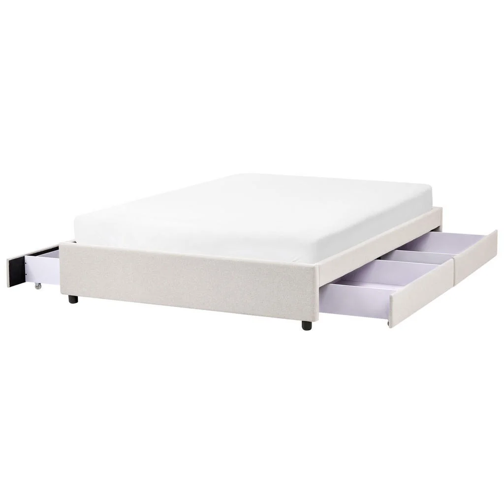PAT cu sertare fără tablie 140/200 cm textil bej deschis Prades PAT cu sertare fără tablie 140/200 cm textil bej deschis Prades