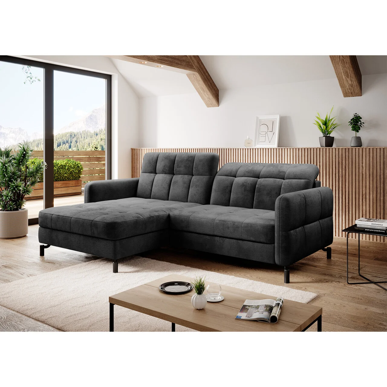 Coltar extensibil stanga 3 locuri ELTAP, Lore-33, Lorelle, 225x160x105 cm, lemn/poliester, gri inchis Coltar extensibil stanga 3 locuri ELTAP, Lore-33, Lorelle, 225x160x105 cm, lemn/poliester, gri inchis