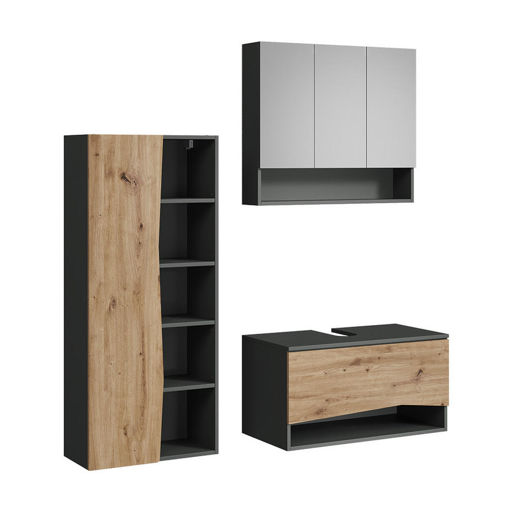 SET MOBILIER BAIE Willow, Stejar artizanal/antracit, 3 piese SET MOBILIER BAIE Willow, Stejar artizanal/antracit, 3 piese