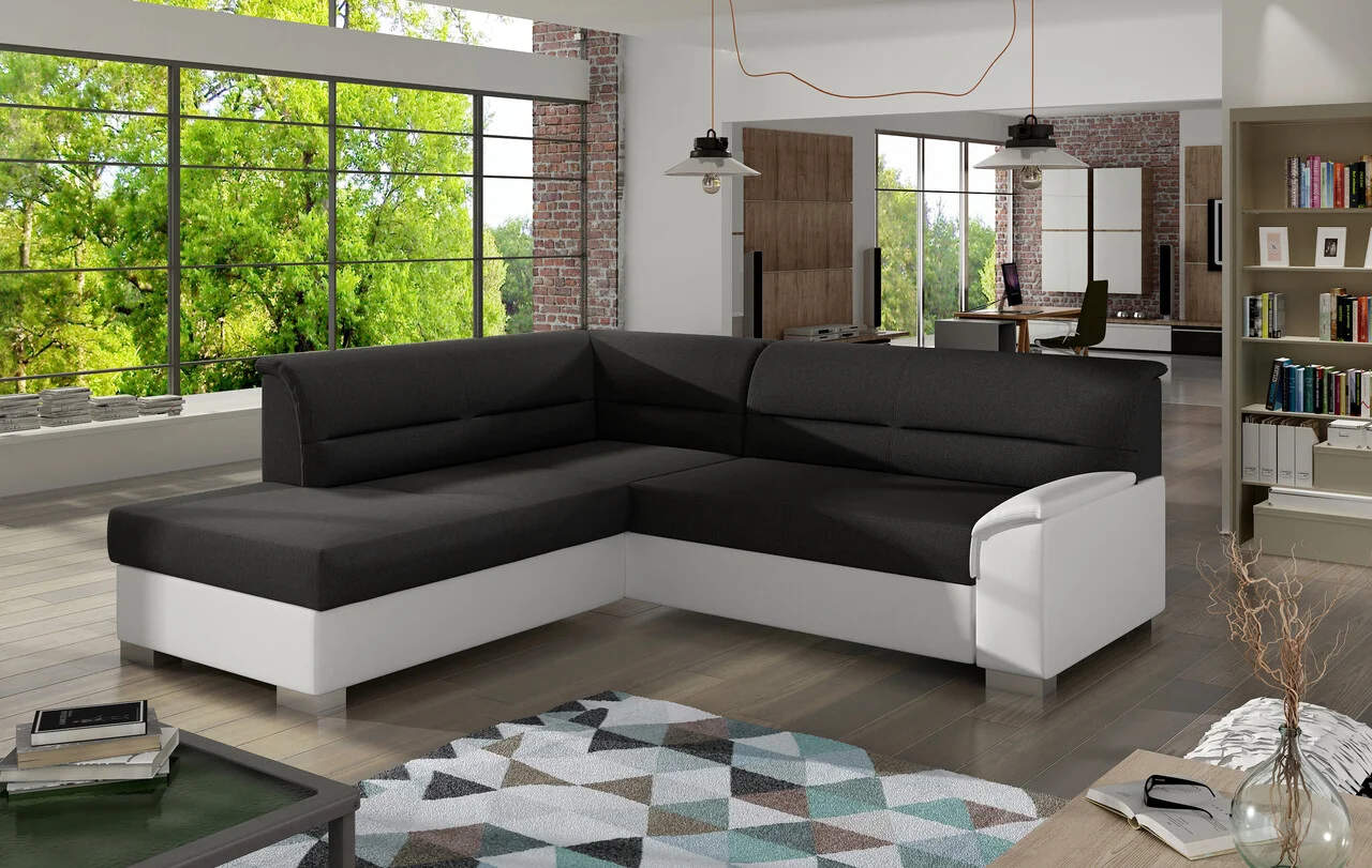 Coltar extensibil stanga 4 locuri ELTAP, BR10, Bergen, 247x214x83 cm, lemn/poliester, negru/alb Coltar extensibil stanga 4 locuri ELTAP, BR10, Bergen, 247x214x83 cm, lemn/poliester, negru/alb