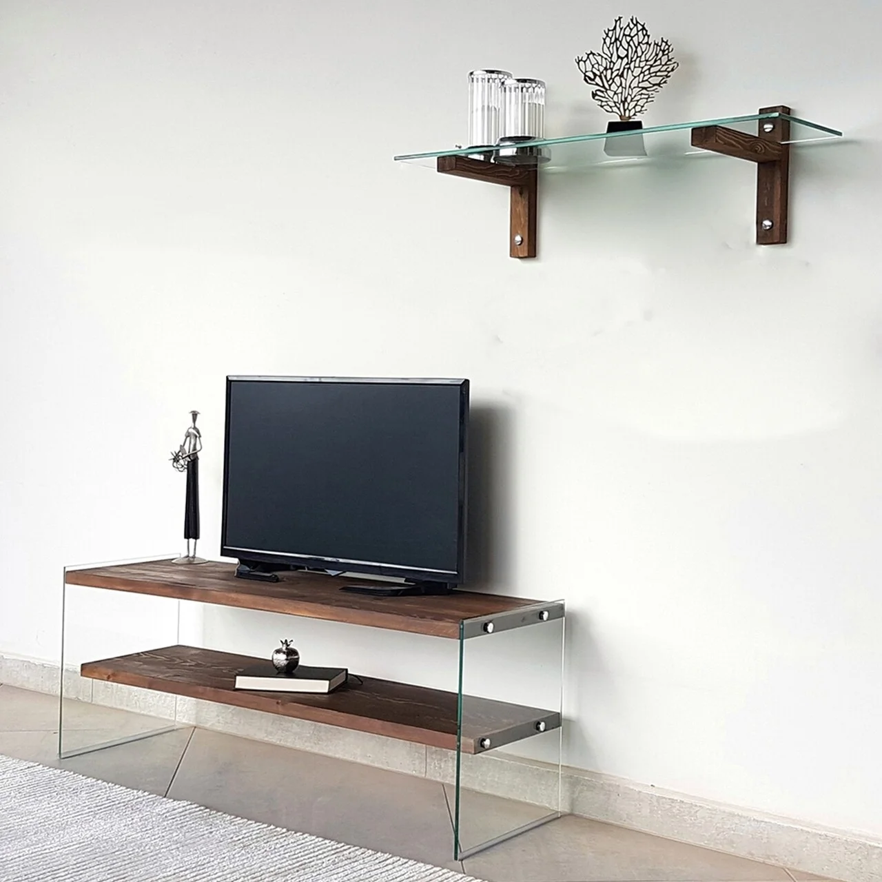 Comoda TV cu raft de perete Neostill TV104, 120 x 45 cm/85 x 25 cm, walnut Comoda TV cu raft de perete Neostill TV104, 120 x 45 cm/85 x 25 cm, walnut