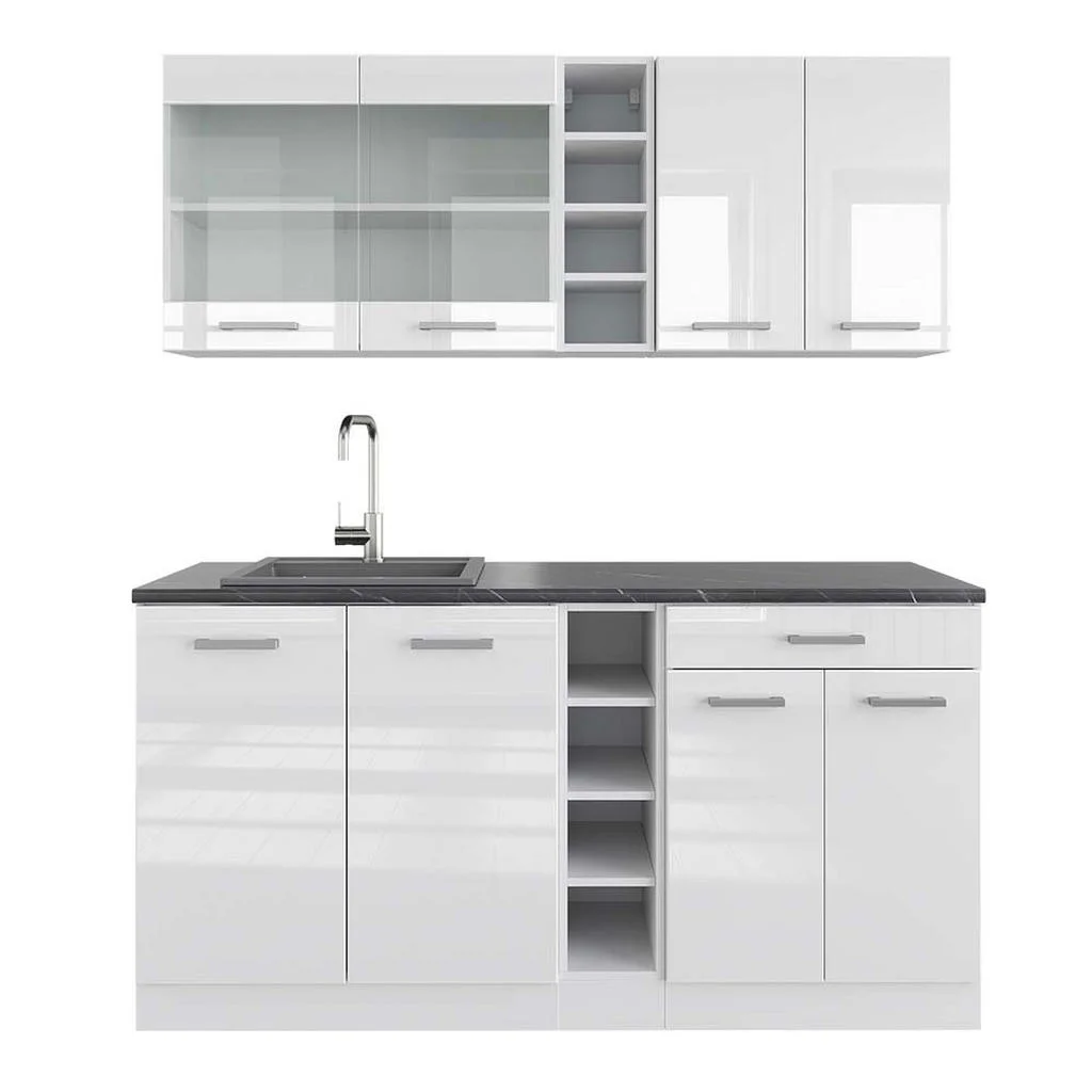 BUCĂTĂRIE SIMPLĂ R-Line Alb lucios/alb 160 cm , AP Antracit BUCĂTĂRIE SIMPLĂ R-Line Alb lucios/alb 160 cm , AP Antracit