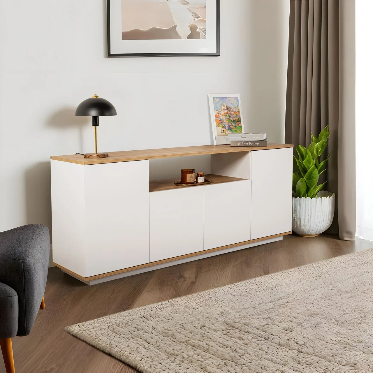 Consola, Hanah Home, Arista, 180x75x44.5 cm, Alb / Stejar Cadiz Consola, Hanah Home, Arista, 180x75x44.5 cm, Alb / Stejar Cadiz