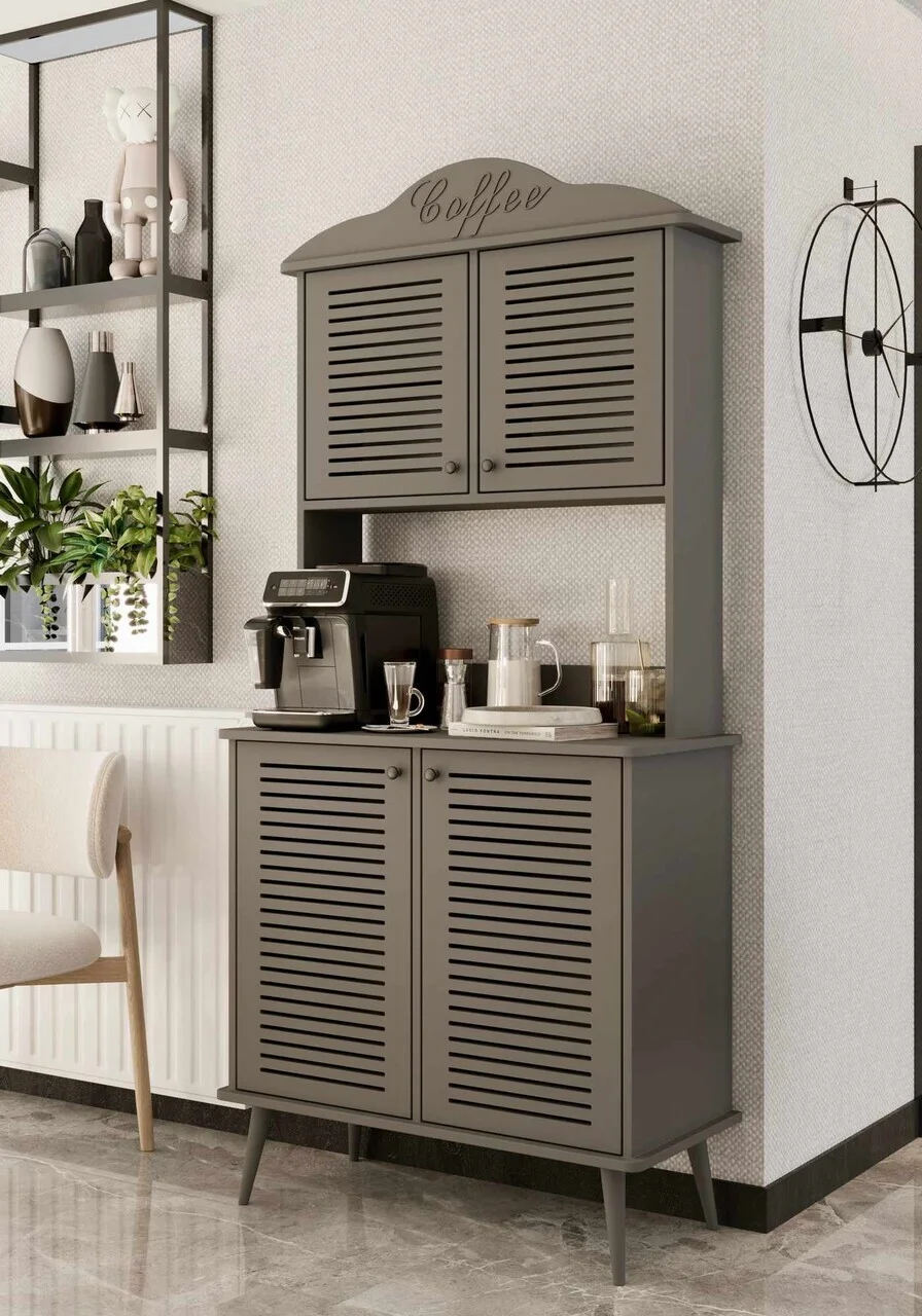 Dulap de bar pentru cafea, Hanah Home, Avior 90, 90x170x40 cm, MDF, Gri Dulap de bar pentru cafea, Hanah Home, Avior 90, 90x170x40 cm, MDF, Gri