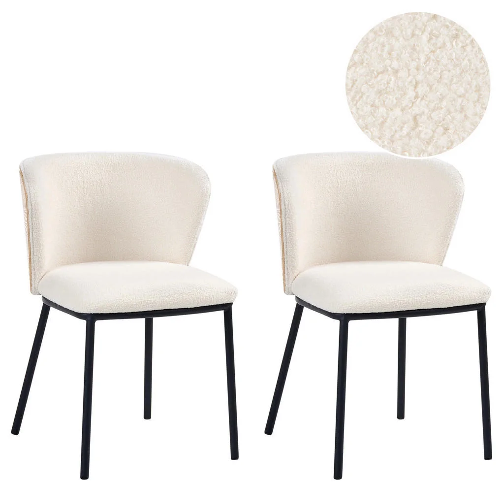SCAUN DE BUCĂTĂRIE set de 2 bouclé alb crem Hoskin SCAUN DE BUCĂTĂRIE set de 2 bouclé alb crem Hoskin
