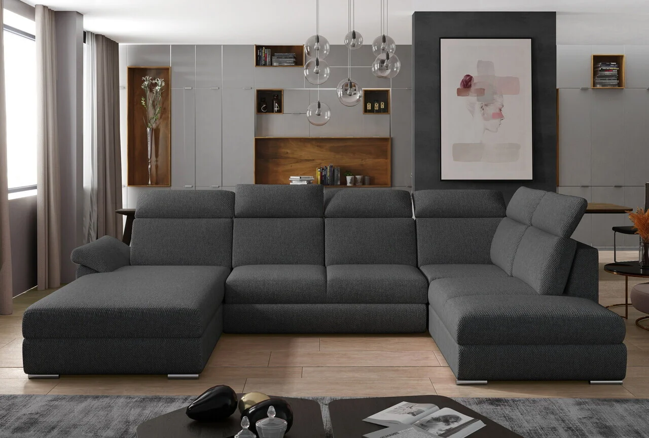 Coltar extensibil stanga 5 locuri ELTAP, Evl-14, Evanell, 336x211x102 cm, lemn/poliester, gri inchis Coltar extensibil stanga 5 locuri ELTAP, Evl-14, Evanell, 336x211x102 cm, lemn/poliester, gri inchis