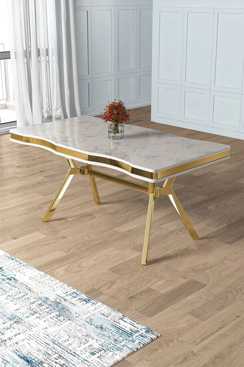 Masa, Hanah Home, Vae, 160x76x90 cm, Alb/Auriu Masa, Hanah Home, Vae, 160x76x90 cm, Alb/Auriu