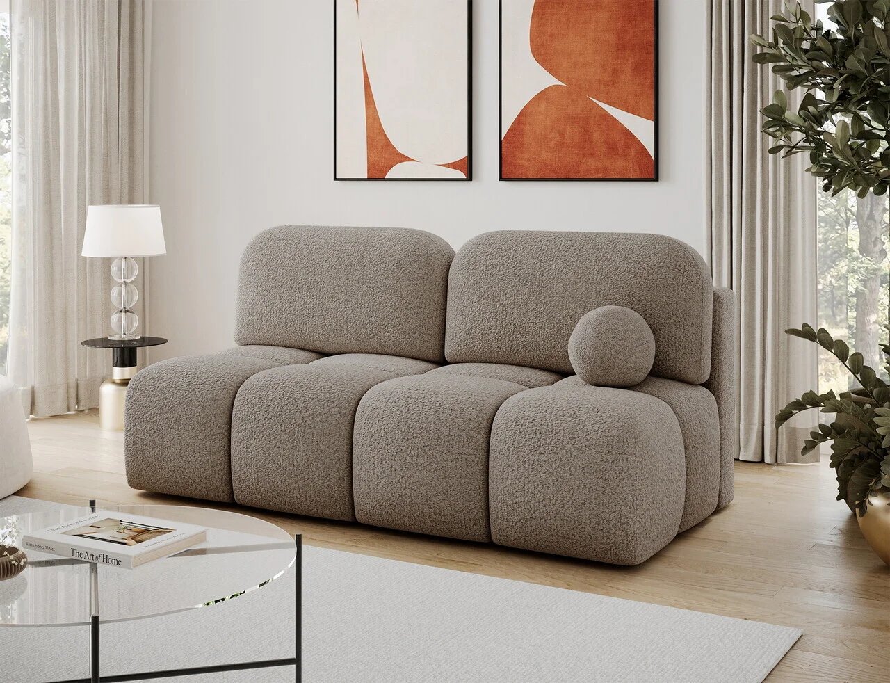 Canapea extensibila 2 locuri ELTAP, Nuwia, 200x102x100 cm, lemn/tesatura boucle, bej inchis Canapea extensibila 2 locuri ELTAP, Nuwia, 200x102x100 cm, lemn/tesatura boucle, bej inchis