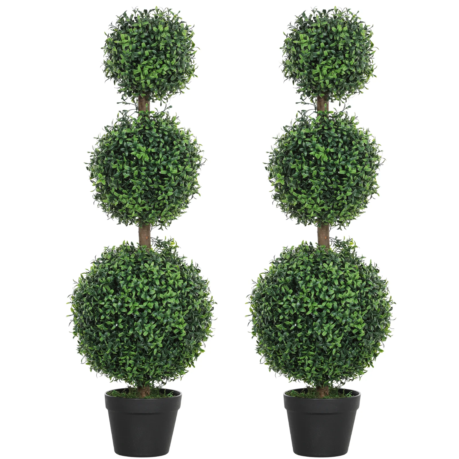 HOMCOM Lot de 2 arbori artificiali 101,6 cm 3 bușoni de buxus topiaires plantă falsă verde PE cu ghiveci interior și exterior | Aosom Romania HOMCOM Lot de 2 arbori artificiali 101,6 cm 3 bușoni de buxus topiaires plantă falsă verde PE cu ghiveci interior și exterior | Aosom Romania