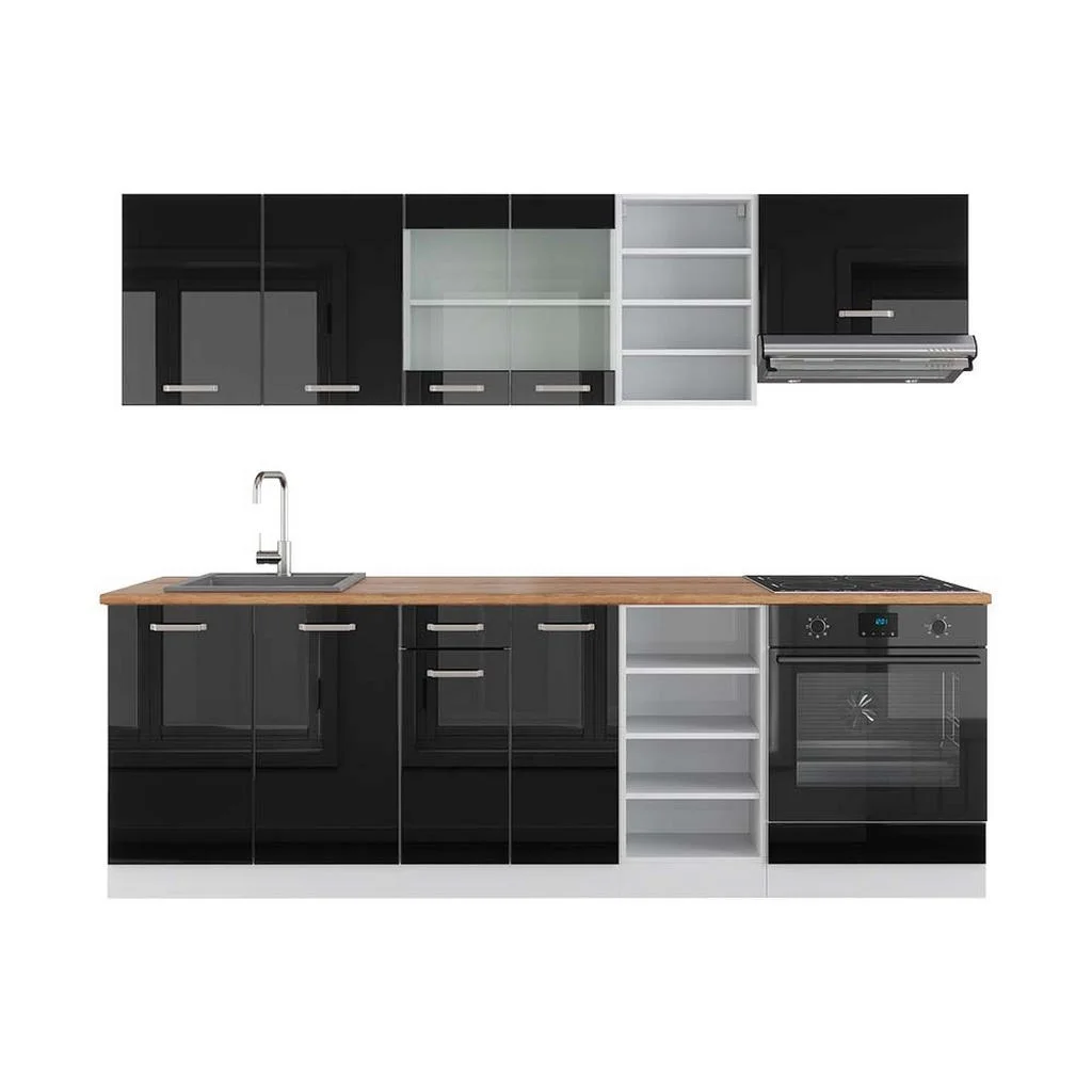 KITCHENETTE R-Line Negru lucios/alb 240 cm , AP Stejar KITCHENETTE R-Line Negru lucios/alb 240 cm , AP Stejar
