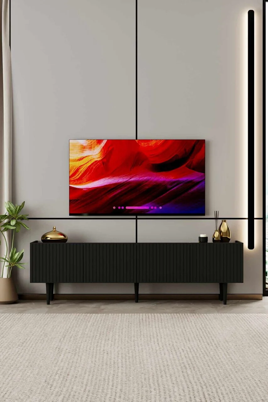 Comoda TV, Hanah Home, Capella 180, 180x50x29 cm, MDF, Negru Comoda TV, Hanah Home, Capella 180, 180x50x29 cm, MDF, Negru
