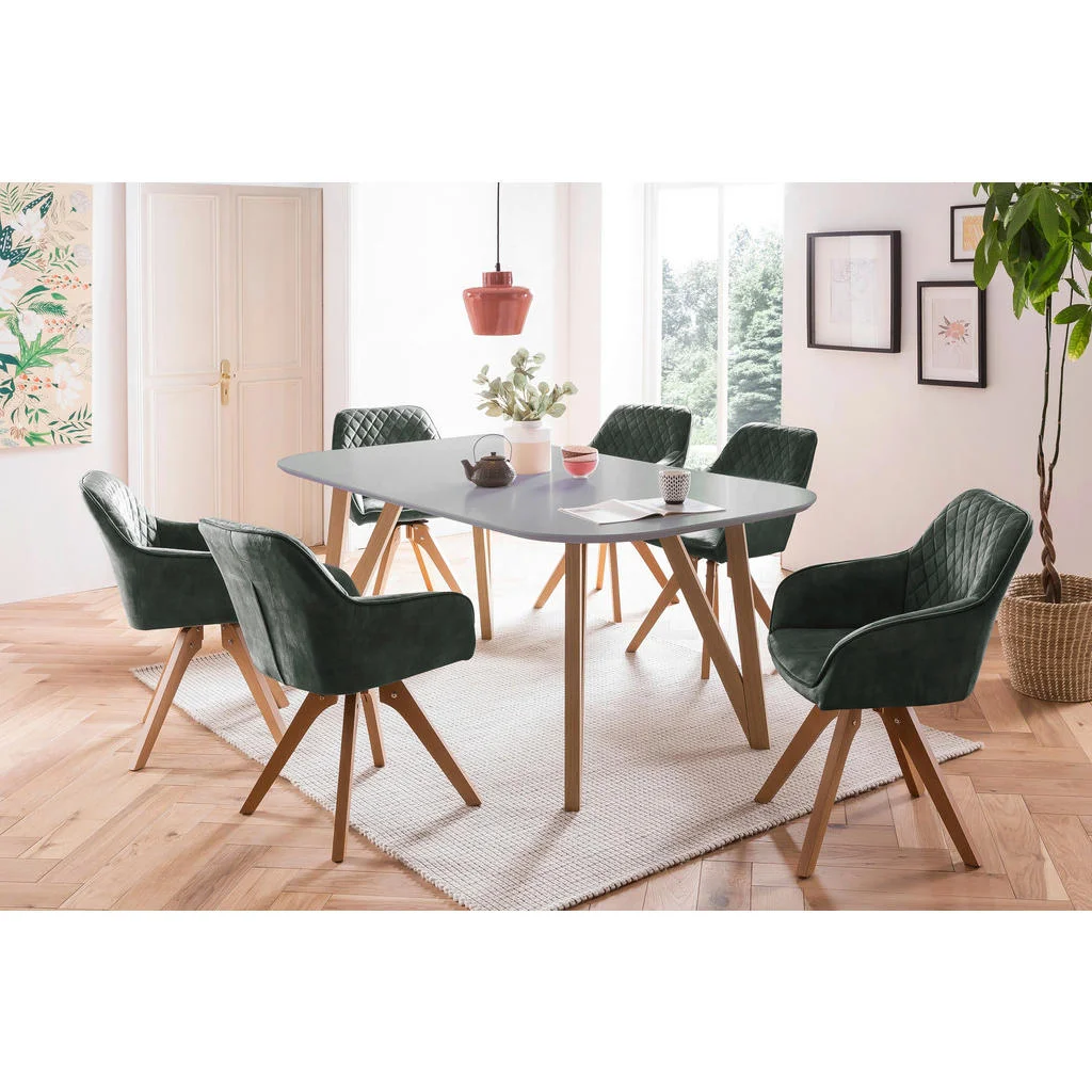 Set Cu Masă Și Scaune in lemn, textil, material pe bază de lemn gri, verde închis Set Cu Masă Și Scaune in lemn, textil, material pe bază de lemn gri, verde închis