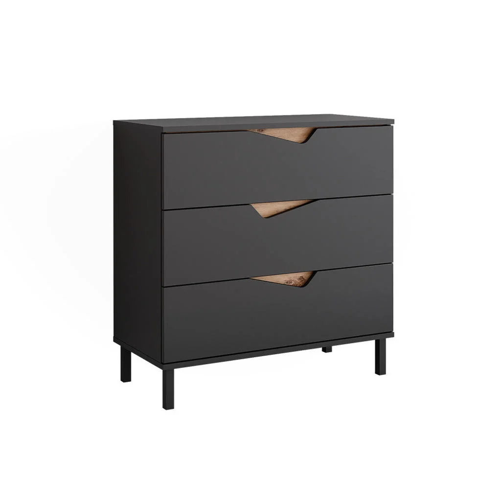 COMODA Marelle Antracit/Artisan 80x81.2 cm cu 3 sertare COMODA Marelle Antracit/Artisan 80x81.2 cm cu 3 sertare