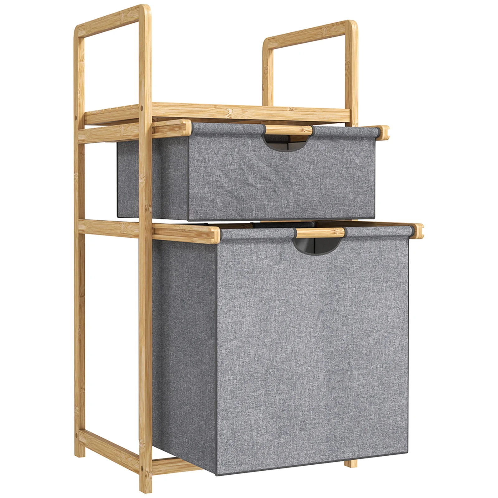 HOMCOM Coș de rufe din bambus coș de rufe murdare cu 2 saci din material textil culisante și raft cu lamele, natural | Aosom Romania HOMCOM Coș de rufe din bambus coș de rufe murdare cu 2 saci din material textil culisante și raft cu lamele, natural | Aosom Romania