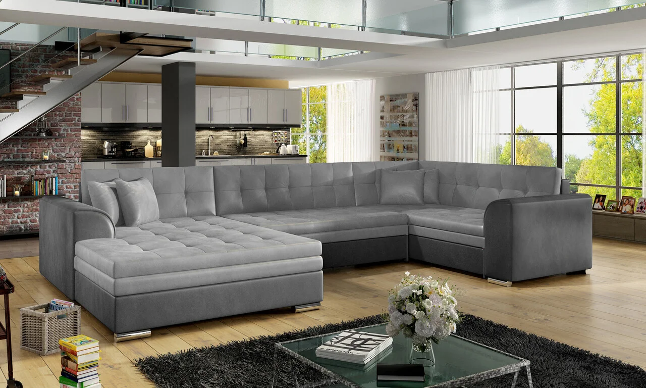 Coltar extensibil stanga 5 locuri ELTAP, Damario, 338x189x78 cm, lemn/poliester, gri deschis/gri inchis Coltar extensibil stanga 5 locuri ELTAP, Damario, 338x189x78 cm, lemn/poliester, gri deschis/gri inchis