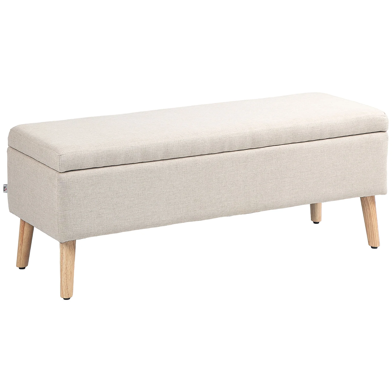 HOMCOM bancă cu spațiu de depozitare 110 x 39 x 45 cm din material cu aspect de in, picioare din lemn de cauciuc, capacitate 220 kg, bej | Aosom Romania HOMCOM bancă cu spațiu de depozitare 110 x 39 x 45 cm din material cu aspect de in, picioare din lemn de cauciuc, capacitate 220 kg, bej | Aosom Romania