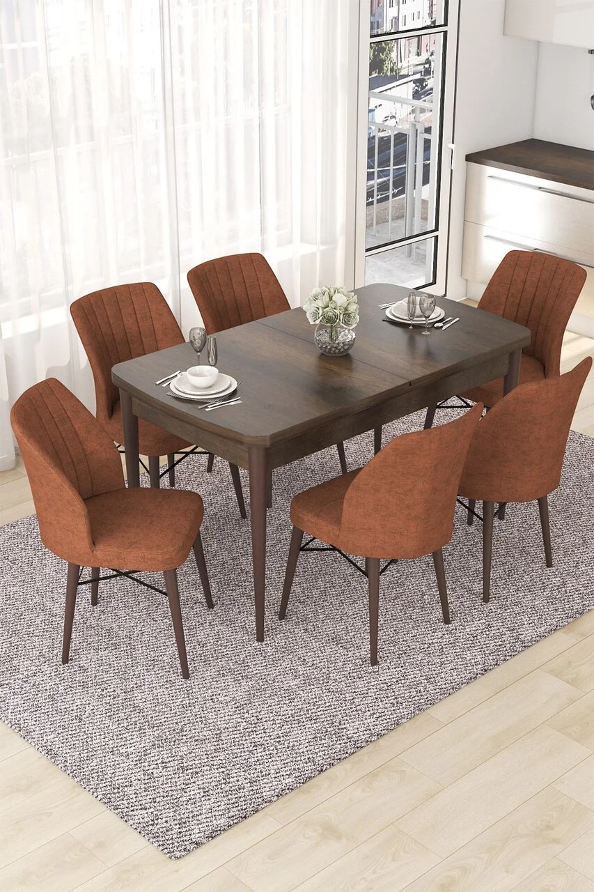 Set masa extensibila si scaune (7 piese), Hanah Home, Nef, Baroc / Roșu-țiglă Set masa extensibila si scaune (7 piese), Hanah Home, Nef, Baroc / Roșu-țiglă